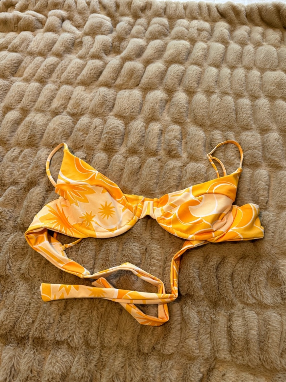 Skatie Yellow & Cream Retro Print Bikini Top